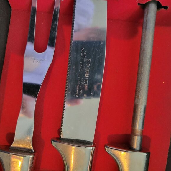 Regent Sheffield English Stainless Carving Set With Horn-Like Handles In Origina - Picture 5 of 6